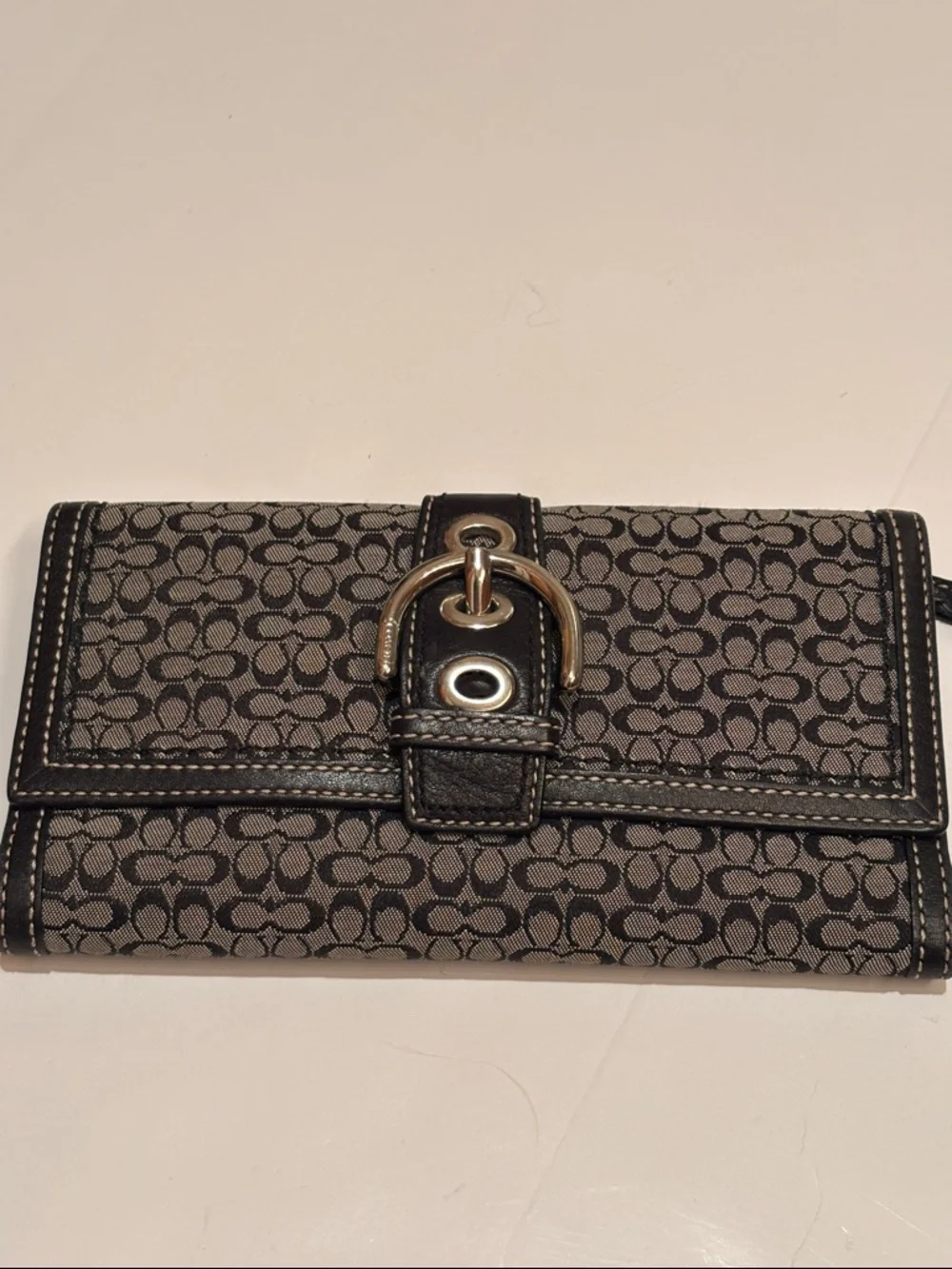 Coach Black and Tan Signature Buckle Wallet clutch billfold